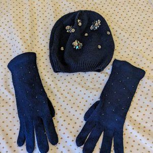 Bejeweled hat and gloves (blue): New!